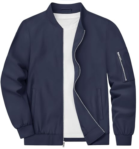KEFITEVD - Chaquetas de béisbol finas de verano para hombre, chaqueta bomber cargo casual, cazadora militar con múltiples bolsillos, azul marino, L