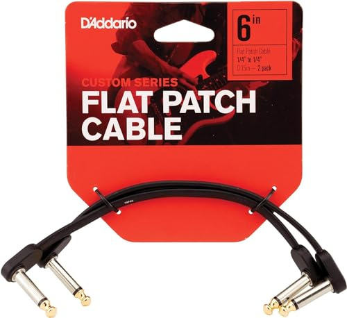 D'Addario Flat Gitarren Patchkabel 6 in Right Angle, 2er-Pack | D'Addario Patchkabel liefern sauberes Signal, kompakte Pedalboard-Routing, langlebige Anschlüsse und Bühnenbereite Leistung.