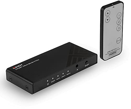 LINDY 38232 – HDMI 18G Switch, 3 Ports – Wählen Sie 1 von 3 4K@60 Hz Quellen zur Anzeige auf 1 Display, mit 4K@60 Hz High Resolution, HDR Support, IR-Fernbedienung und Auto-Switching Funktion