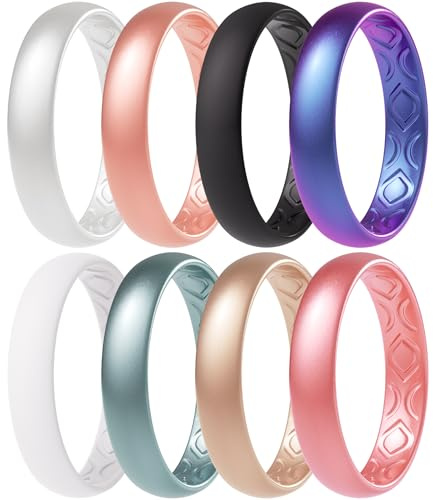 ThunderFit Eternity Silicone Breathable Wedding Ring for Women Anniversary 4mm Wide 0.3cm Thick 12 Rings 8 Rings 4 Rings 1 Ring | 1.5mm Thick Wedding Bands, Rubber Rings, Variety Multipack 1-12, Comfortable Fit, in Multiple Colors, for Everyday Wear