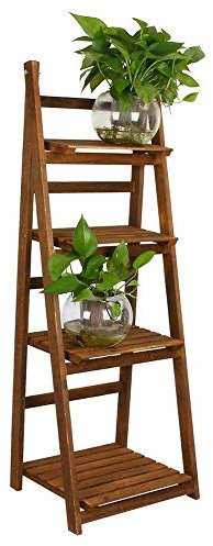 EliteKoopers 4-Tier Wooden Folding Ladder For Book Shelf Stand Plant Flower Display Shelving Rack