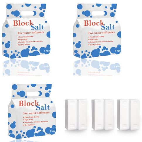 Water Softener Salt Blocks 100% Genuine Food Grade water softener salt block Compatible with All Water Softener Machine, Best For Laundry Kitchen Dishwasher Industrial use Salt Block (3 Pack)