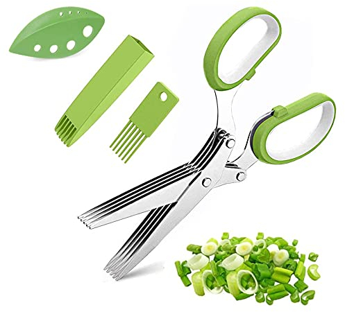 Kitchen Herb Scissors Stainless Steel Herb Scissors Cover with Cleaning Comb and Scriber Knife Multifunctional Kitchen Scissors