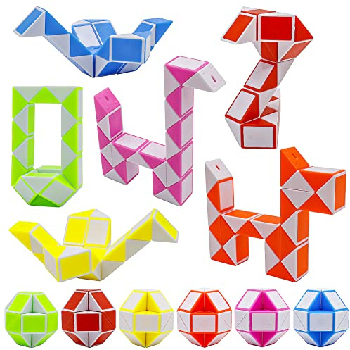 LENDOD 12 Pack 24 Blocks Mini Fidget Snake Cube Mini Twist Puzzle Cubes Magic Speed Cubes Toy for Kids Party Bag Fillers, Party Supplies
