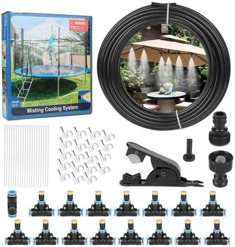 TKTTBD Manguera de jardín con boquilla y sistema de refrigeración por pulverización, sistema de refrigeración por niebla, nebulizador de agua para jardín, invernadero, cenador, trampolín (6 m)