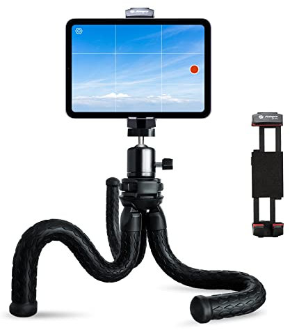 Fotopro Flexible iPad Tripod Stand with 360° Ball Head Phone Mount Lightweight Tablet Holder Tripod for iPad Camera Selfies, Vlogging & Live Streaming
