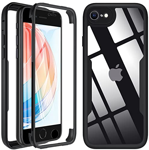 Hensinple Hülle Für iPhone SE 2022, iPhone SE 2020 / iPhone 7/8 Handyhülle Mit Eingebautem Displayschutz, 360° Stoßfest Robust Case Schutzhülle für iPhone SE 2022/SE 2020/7/8 4.7 Zoll,Schwarz
