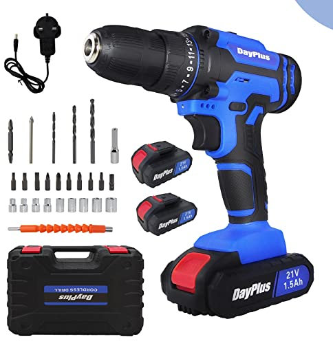 Cordless Power Drill Set Handheld Drill Set with 2-Variable Speed, 25+1 High Torque Electric Screwdriver with Led Light,21V Li-ion Battery&Fast Charger,3/8 Keyless Chuck Driver Tool with Kitbox