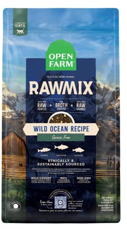 Open Farm, RawMix Dry Cat Food, Protein-Packed Kibble Coated in Bone Broth with Freeze Dried Raw Chunks, for Indoor & Outdoor Cats, Wild-Caught Whitefish, Salmon & Rockfish Recipe, 2.25lb Bag