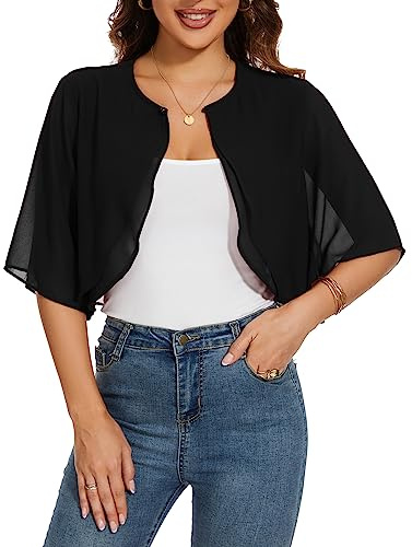 HANERDUN Bolero Damen Festlich Elegant Chiffon Strickjacke 3/4 Ärmel Kurz Schulterjacke Perfekt mit Allerlei Cocktailkleid Abendkleid
