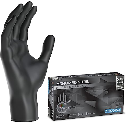 100x ARNOMED Einweghandschuhe Schwarz, Einmalhandschuhe XXL, Nitril Handschuhe Einweg, Nitrilhandschuhe puderfrei, Gummihandschuhe Einweg, Schutzhandschuhe, Handschuhe Nitril in XS, S, M, L, XL, XXL