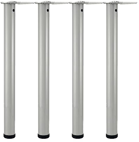 camar Tischfüße verstellbar 1100-1130mm rund, Metall Tischbeine höhenverstellbar, Stahl silber 4 Stück