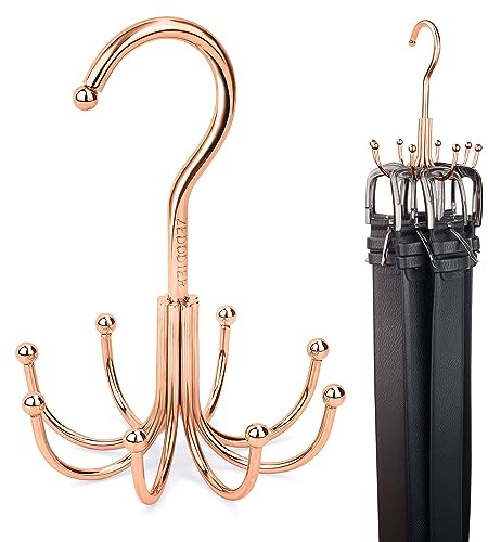 ZEDODIER Bälteshängare, 2-pack bältesställ garderobstillbehör organisatör, maximal 24 förvaringskapacitet, hängande hållare förvaringskrok för bälte, behå, linne, slips, halsduk, handväska, roséguld