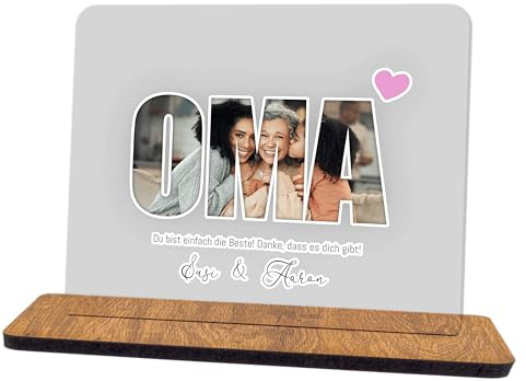 codiarts. Foto Geschenk Acryl Glas Bild personalisierbar mit eigenem Foto und Text, DIN A4 oder A5, optional mit Sockel als Fotogeschenk personalisiert für Sie und Ihn (003 OMA)