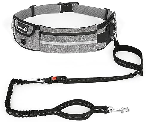 pecute Joggingleine Hunde mit Bauchgurt, Laufgürtel Hundeleine für Große und Mittelgroße Hundes, Leine Hund mit Gürteltasche, Elastische Laufleine, Dog Leash für Laufen, Joggen
