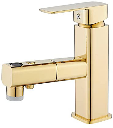 Waschbecken Armatur Ausziehbarer Wasserhahn Aus Vollkupfer Badezimmerwaschbecken Handwaschbecken Goldener Waschbeckenhahn Mundwasser Heiß Und Kalt Goldener Kurzer Stil
