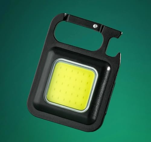 PRECORN Mini COB portachiavi LED luce di emergenza lampada da lavoro – Ricaricabile, 800 lumen, multifunzione, base magnetica, apribottiglie USB-C
