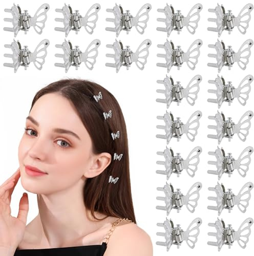 Dalababa 20 Stück Schmetterling Haarklammer, Mini Metall Haarspange Klein Haarkralle Haarklammern für Mädchen und Frauen - Silber