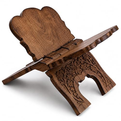 Schöner handgefertigter hölzerner Gebetsbuch-Display-Ständerhalter Rehal für religiöse heilige Bücher Die Bibel Quran Geeta Faltbare Buchauflage Traditionelle Wohnzimmer Wohnkultur Akzente 30x20 cms