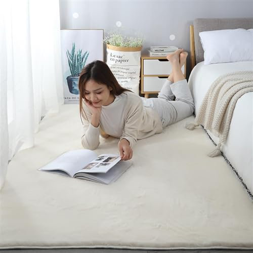 ZWPILY Hochflor Teppich, Einfarbig, Flauschiger Langflor Teppich, Shaggy Flokati, Rechteckig, Pflegeleicht, Wohnzimmerteppich - Fellteppich - Modern Kunstfell Carpet für Schlafzimmer,Beige,60x110cm