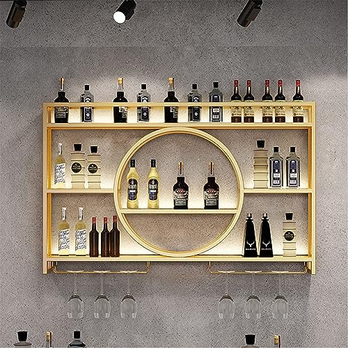Botellero Vino Pared Para Vinoteca Wine Rack Botellero Vertical Garrafeira de Vino Mueble Bar Mini Bar para Casa Salon Barra Bar Muebles Cocina con Portavasos Estantes de Almacenamiento ( Color : Gold