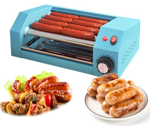 Máquina de rodillo para perritos calientes, máquina de salchichas de escritorio, con control de temperatura de 0-250 °C, calentador de perritos calientes de encimera de acero inoxidable, para blue