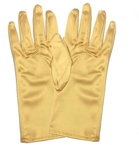 Asudaro Satin Braut Hochzeit Handschuhe Kurze Satinhandschuhe Abendhandschuhe Volle Finger Brauthandschuhe Hochzeitskleid Handschuhe für Braut Hochzeit Oper Event Party Kleid Zubehör golden
