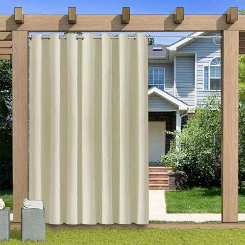 KUZRZNH Outdoor Vorhang Blickdicht Wasserdicht Wetterfest Blackout Outdoorvorhänge mit ösen, Sichtschutz Sonnenschutz Gardine/Vorhänge for Patio Balkon Pavillon,Beige,1 Stück|213x241CM(BxH)