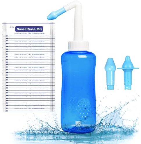 SSKHE Neti Pot, Nasenspül-Set, Nasenspülung, Nasenspülung, Nasenreiniger, Druckflussflasche für verbesserte Atmung und Nasenhygiene, 300 ml (30 Packungen Nasenwaschsalz)