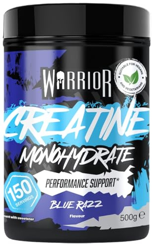 Warrior Flavoured Creatine Monohydrate Powder 500g (150 Servings) – Creatine Powder Drink, Creatine for Performance, Strength & Recovery (Not Creatine Gummies or Tablets) – Blue Razz