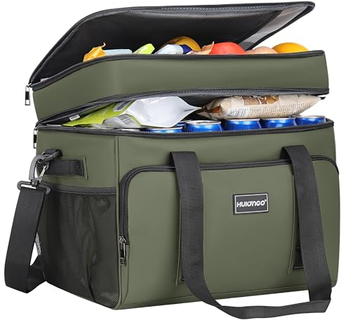 Hulongo Kühltasche Isoliert Kühltasche Wasserdicht Picknick Doppel-Thermotasche für Camping, Reisen, Lebensmittelgeschäft Einkaufen & Angeln, 42L, Grün