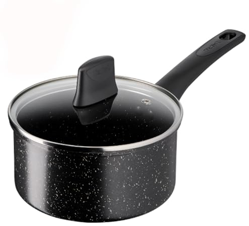 Tefal Titanium Stone Saucepan 18 cm + Lid, High-Performance Non-Stick Durable Coating, Metal Safe, All Hobs Including Induction, Thermo-Signal, Black, E1052345