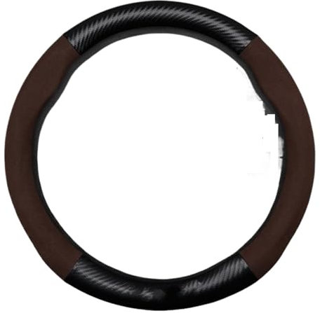 Lenkradbezug Für A7 Lenkradbezug Kohlefaser Fell Leder Super Dünn Kein Geruch Fit Sommer Winter Lenkradhülle(A-Brown-Round)