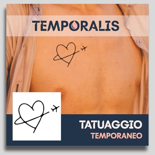 Fake Tattoo Herz – Temporalis® | Temporäre Tattoos für Erwachsene – EU-zertifizierte Kosmetik, vegan & wasserfest – Hält 1 bis 2 Wochen [Herz mit Flugzeug]