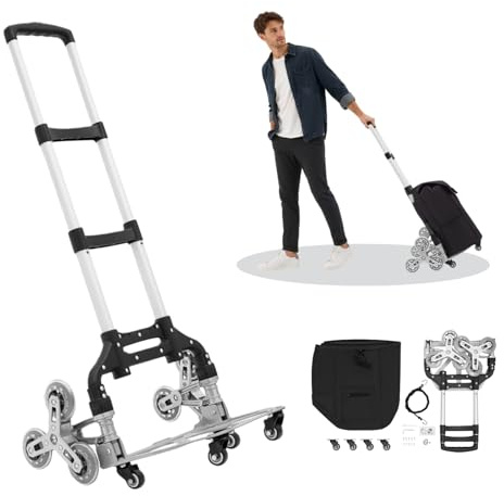 HuKaiL Einkaufstrolley Klappbar, Einkaufswagen Trolley Einkaufstrolley Aluminium mit 4-Universalräder und 6-Kletterräder, Einkaufstrolley Treppensteiger 3 Höhenverstellbar mit 40-75Kg Tragfähigkeit
