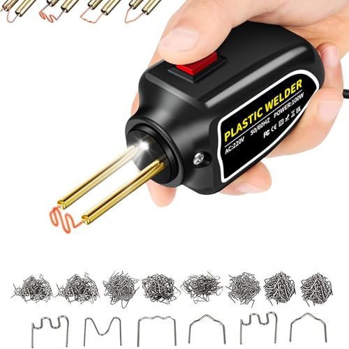 100W Kunststoff Schweißgerät,reparaturset mit 8Typen 800PCS schweißnagel | Stoßstangen reparaturset,Kunststoff schweißen für plastik Autoteile/Kayak/Spielzeug,Schweißen Maschine mit LED-Licht