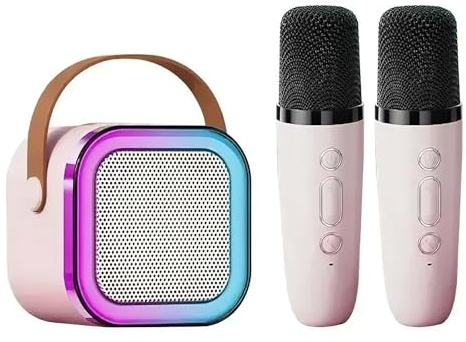  Kids Karaoke Machine with Bluetooth Speaker,Portable Bluetooth Karaoke Speaker with 2 Wireless Microphones for Kids Teens Adults, for Girls Boys Birthday Holiday Home Family Party (Pink)