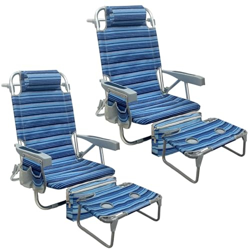 WKFAMOUT Backpack Beach Chair Aluminum 2 Pack with Folding Camping Table 5-Position Lay Flat Lounge Chair Outdoor for Adults with Insulated Cooler Bag and Cup Holder