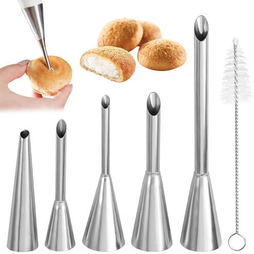 6 Piezas Boquillas Pasteles Acero Inoxidable, Reposteria Inyector, Boquillas para Rellenar Pasteles, Boquilla para Glaseado de Crema, Boquilla Manga Pastelera, para Rellenar Donas, Cupcakes, Puff