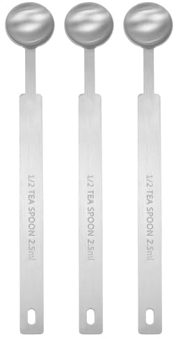 sourcing map 3pcs Single Measuring Spoon 1/2tsp (1/6tbsp, 2.5ml) Teaspoon/Tablespoon 430 Stainless Steel Single Tiny Square Bowl Measuring Spoon Long Handle Measure Scoop