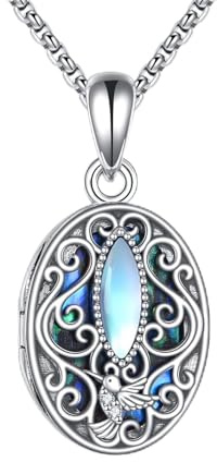 ONEFINITY Libelle/Kolibri Medaillon Kette 925 Sterling Silber Filigran Medaillon Anhänger die Bilder Libelle/Kolibri Schmuck Geburtstag Geschenke für Damen