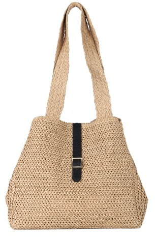 HomKuch Borse da spiaggia di paglia da donna estate Bag Tote Bag a tracolla tessuta fatta a mano per i viaggi di vacanza