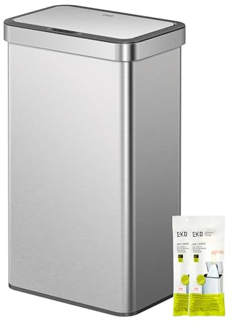 EKO Nova Sensor Trash Can, 21 Gallon/80 Liter Stainless Steel Rectangular Touchless Motion Sensor Trash Can, Matte Metallic