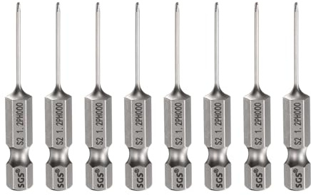 sourcing map Lot de 8 embouts de tournevis cruciformes PH000 #000 avec tige hexagonale de 50 mm de long et tige magnétique en acier S2 pour outils électriques - Gris