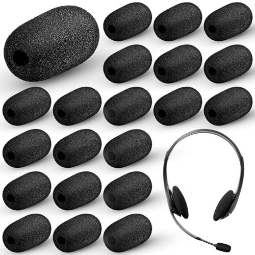 Innconee Mini Size Headset Windscreen Microphone Foam Cover Small Lapel Mic Sponge Pop Filter Replacement for Hole Ear-Hook Other Headset Microphones(5 x 36 mm,Black,20)