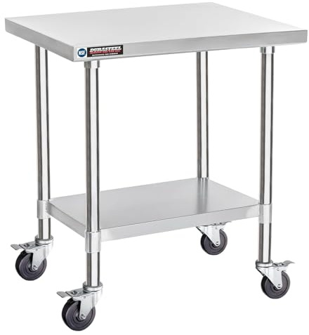 DuraSteel 30 x 24 NSF-Edelstahl-Wagen, Arbeitstisch, robuster Rolltisch für Lebensmittelzubereitung, Metall-Allzweckwagen auf Rädern, Grillständer, Mikrowelle, Outdoor, Küchentische, Arbeitsplatte