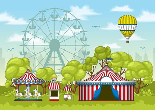 CORFOTO 4.5x3m Parc d'attractions Rouge Chapiteau Toile de Fond Carnaval Thème Fête d'anniversaire Photographie Fond Carnaval Photomaton Bannière Décorations Accessoires