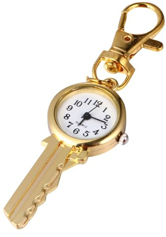 PLAFOPE Vintage Gold Quartz Pocket Watch Keychain with Metal Lobster Clasp Retro Pendant Accessory for Men Women Stylish Key-Shaped Design Suitable Gift for All Ages