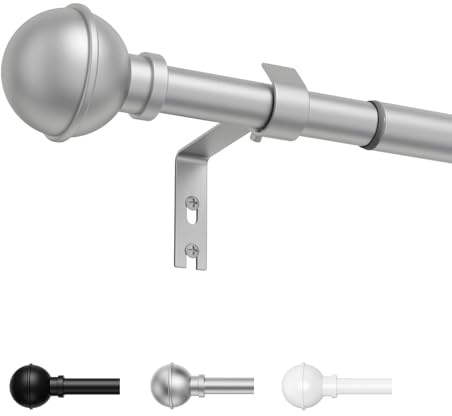 PeSenp Silver Curtain Pole, 86 to 147cm, Extendable Curtain Poles for Eyelet Curtains, 16mm Diameter Metal Curtain Rod for Living Room Bedroom Kitchen
