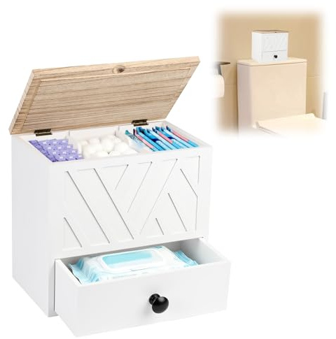 3-facks organiseringslåda för mensskydd, mensskydd och tamponger med lock, låddesign för trosskydd i trä, för intima hygienartiklar för flickor, kvinnor och damer (vit)